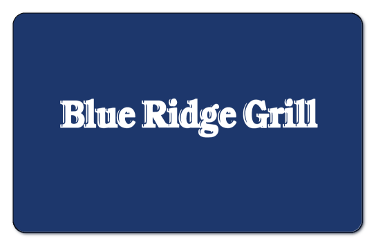 Blue Ridge Grill in white text over blue background